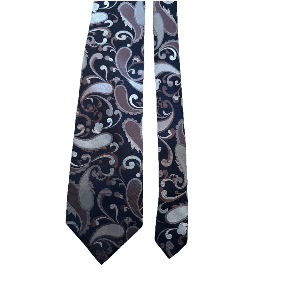 Bocara Mens 100% Silk Tie Black Gray Tan Paisley Extra Long XL 64 Inch HandMade